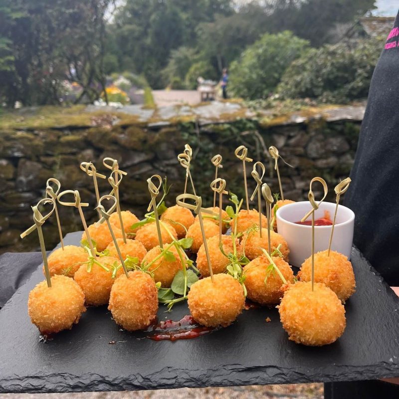 Mini goats cheese bon bons with chilli jam dip