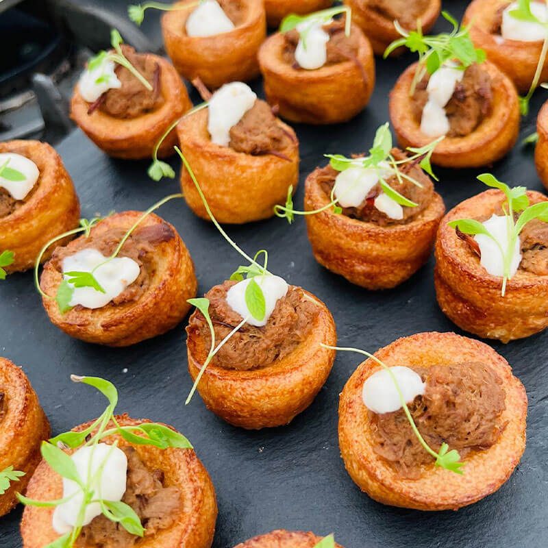 Mini pulled beef yorkshire puddings
